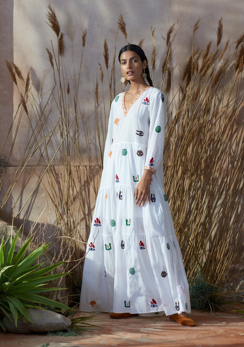Frangipani Dress With Hieroglyph Embroidery Muzungu Sisters UK Frangipani Dress With Hieroglyph Embroidery Muzungu Sisters UK
