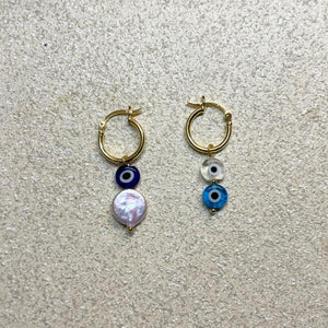 Evil Eye and Pearl Hoop Earrings