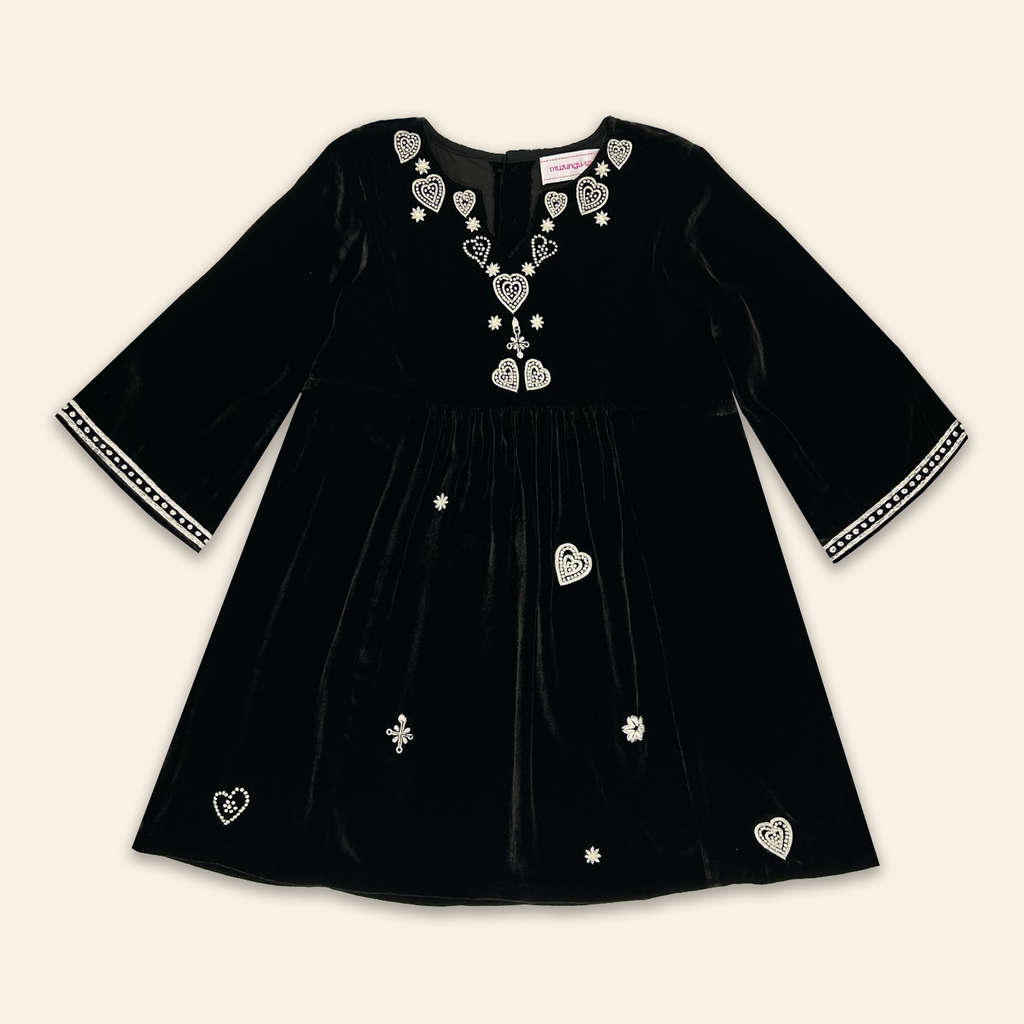 Kids Mia Dress Black Velvet with Heart Embroidery – Muzungu Sisters UK