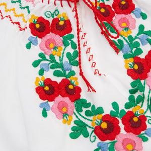 kids cotton white blouse with multicolour floral matyto embroidery