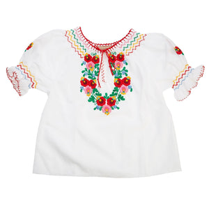 kids cotton white blouse with multicolour floral matyto embroidery