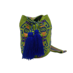 Wayuu Mochila Medium Khaki with Cobalt Blue