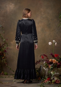 Selena Gown Black Satin with Heart Embroidery