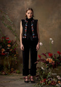 Mimi Gilet Black Suede With Mushroom Embroidery