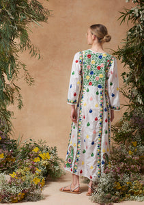 Silk Embroidered Dress White with Multi