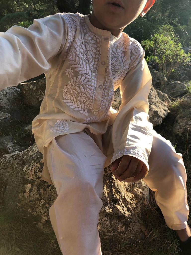 Kids Embroidered Kurta White