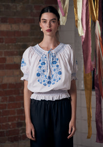 Dora Blouse White with Blue