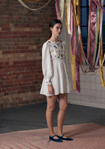 Emma Dress White with Mushroom Embroidery