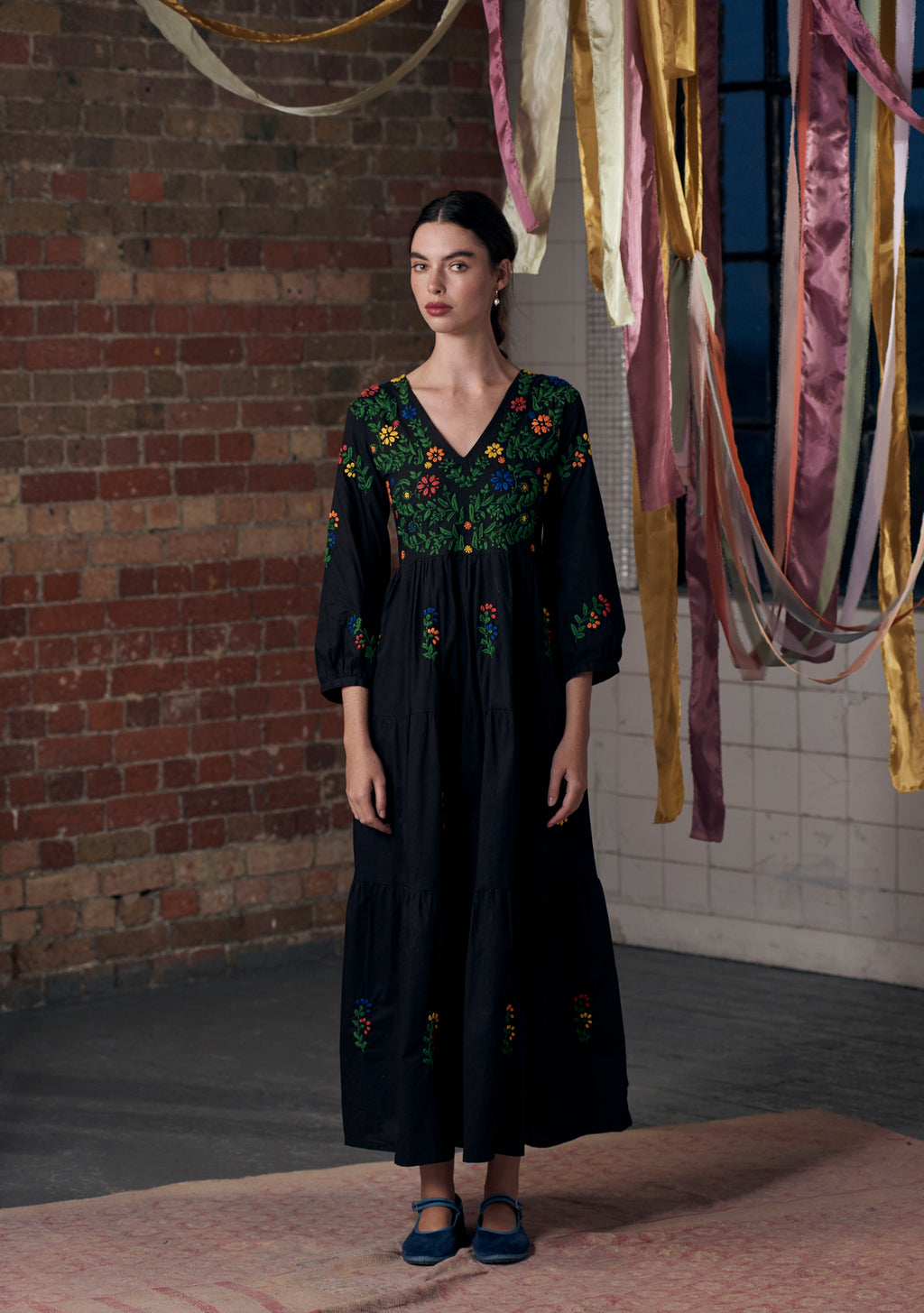 Frangipani Dress Black with Multi II