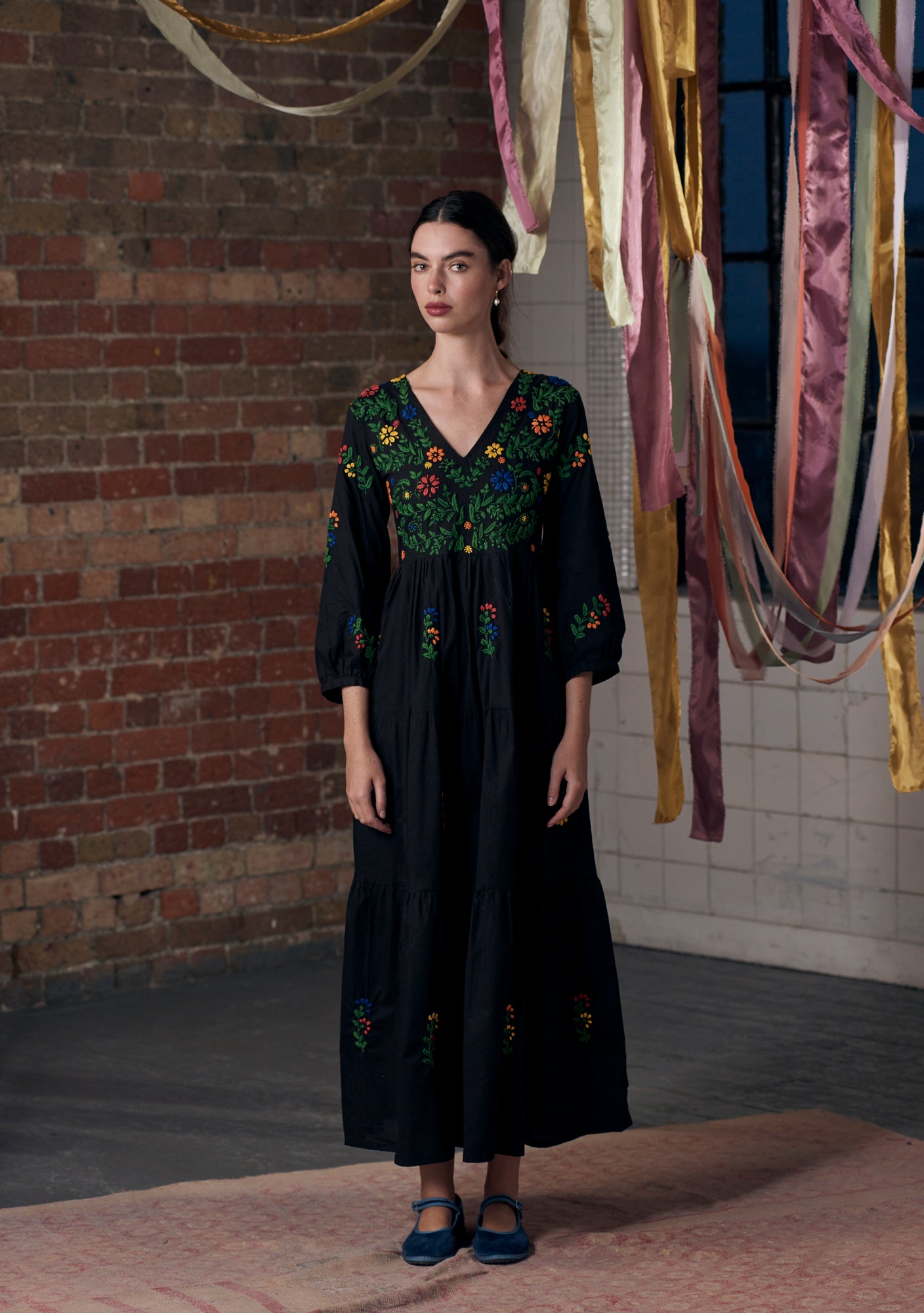 Frangipani Dress Black with Multi II