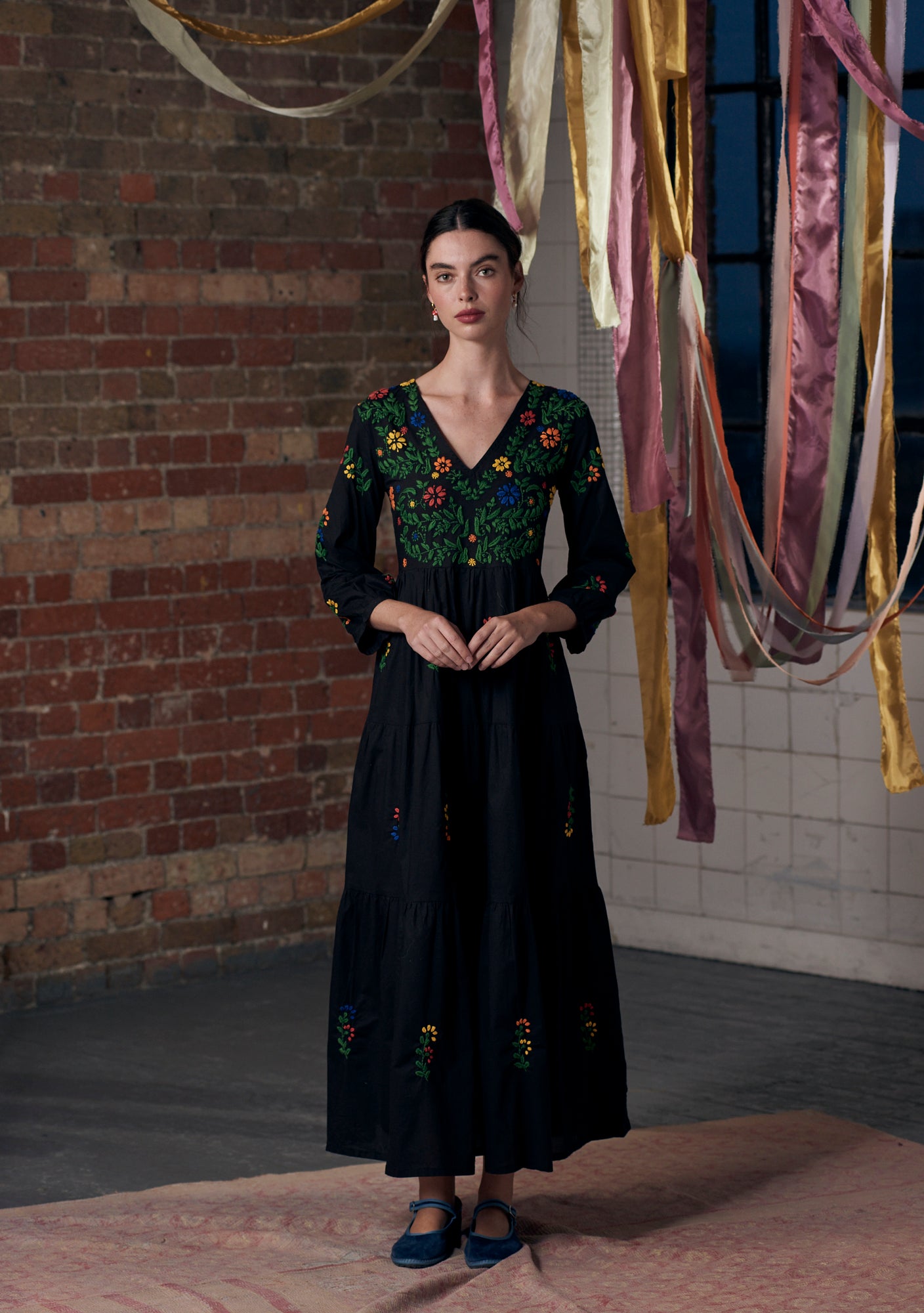 Frangipani Dress Black with Multi II