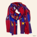 All Over Animal Embroidered Shawl Red and Navy Check