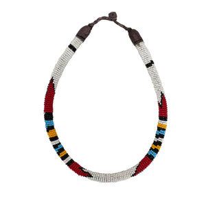 Beaded Necklace White with Multi