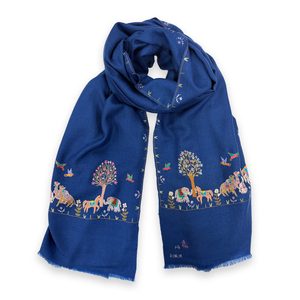 Animal Forest Embroidered Shawl Navy