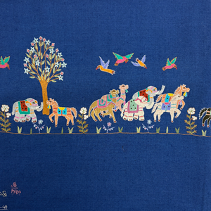 Animal Forest Embroidered Shawl Navy