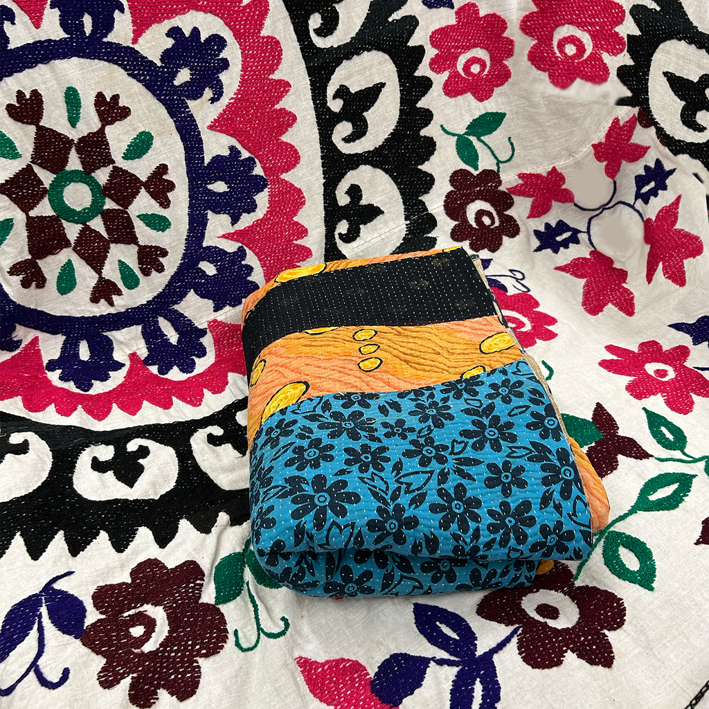 Multicoloured Cotton Kantha Throw XVII