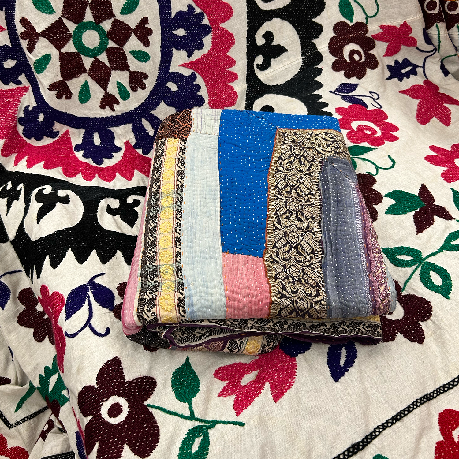 Multicoloured Cotton Kantha Throw X