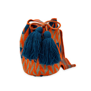 Wayuu Mochila Medium Orange with Blue