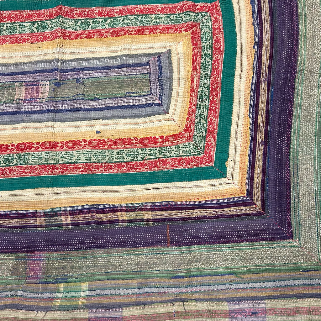 Multicoloured Cotton Kantha Throw XI
