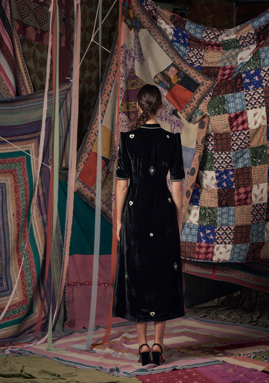 Evie Dress Black with Beaded Gem Embroidery