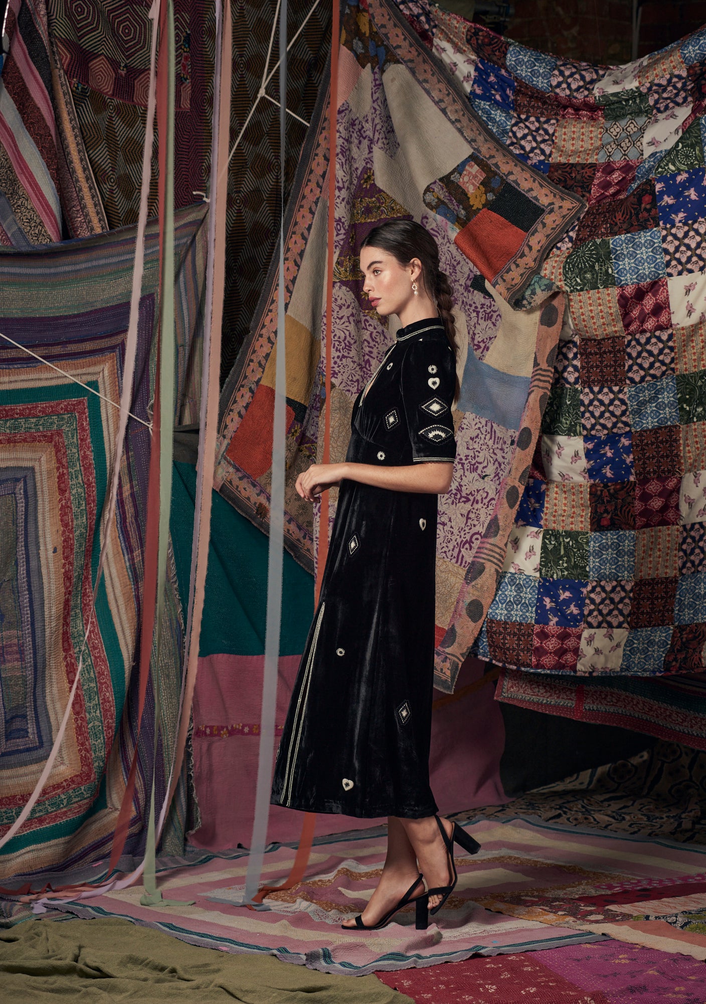 Evie Dress Black with Beaded Gem Embroidery