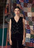 Gigi Gilet Black with Beaded Heart Embroidery