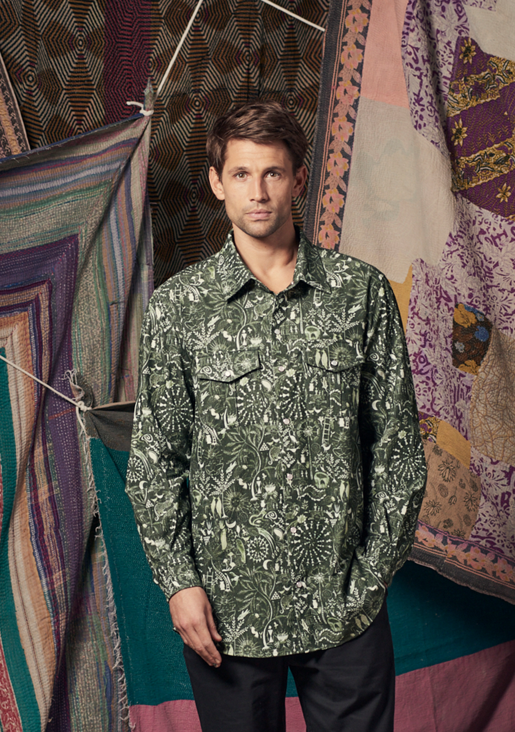 Mens Beau Shirt Folktale Green