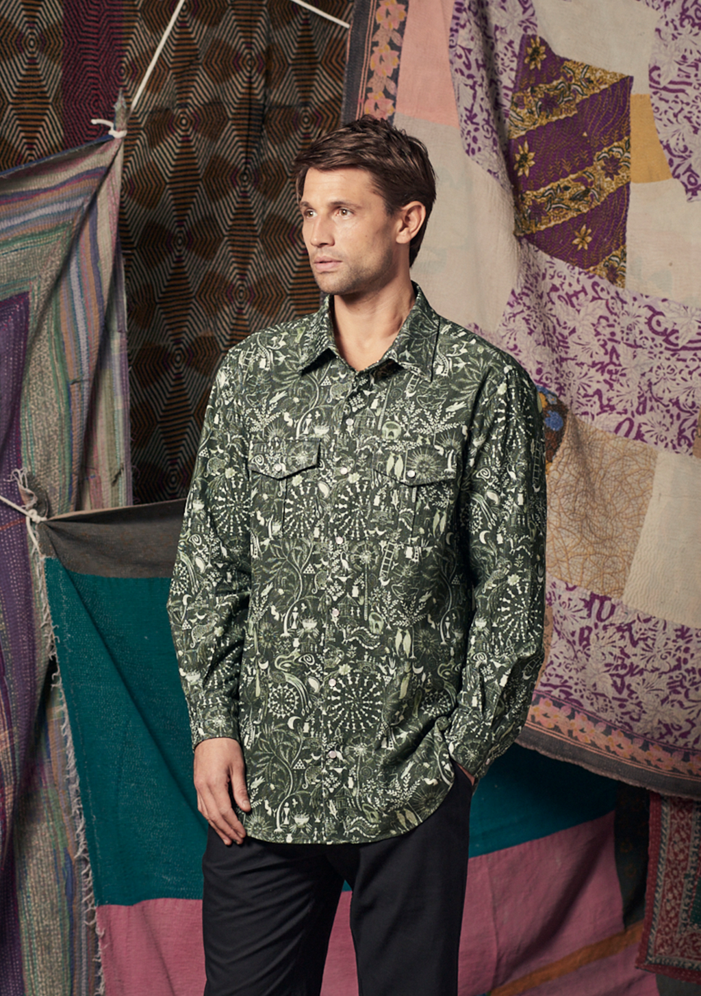Mens Beau Shirt Folktale Green