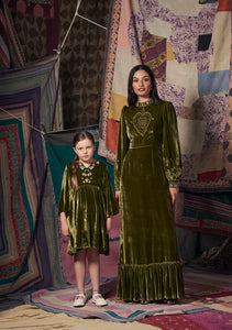 Kids Mia Dress Green Velvet