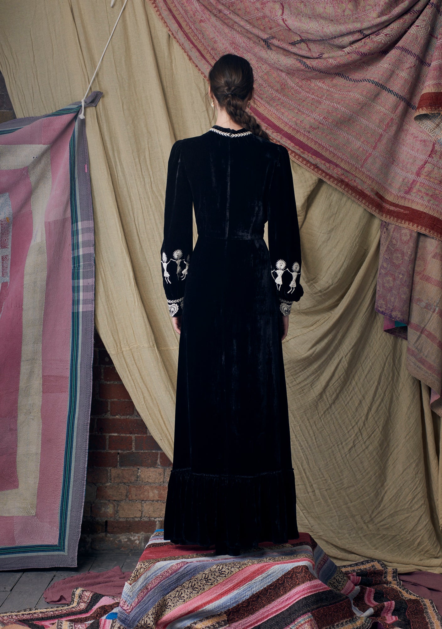 Selena Gown Black with Folktale Embroidery