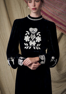 Selena Gown Black with Folktale Embroidery