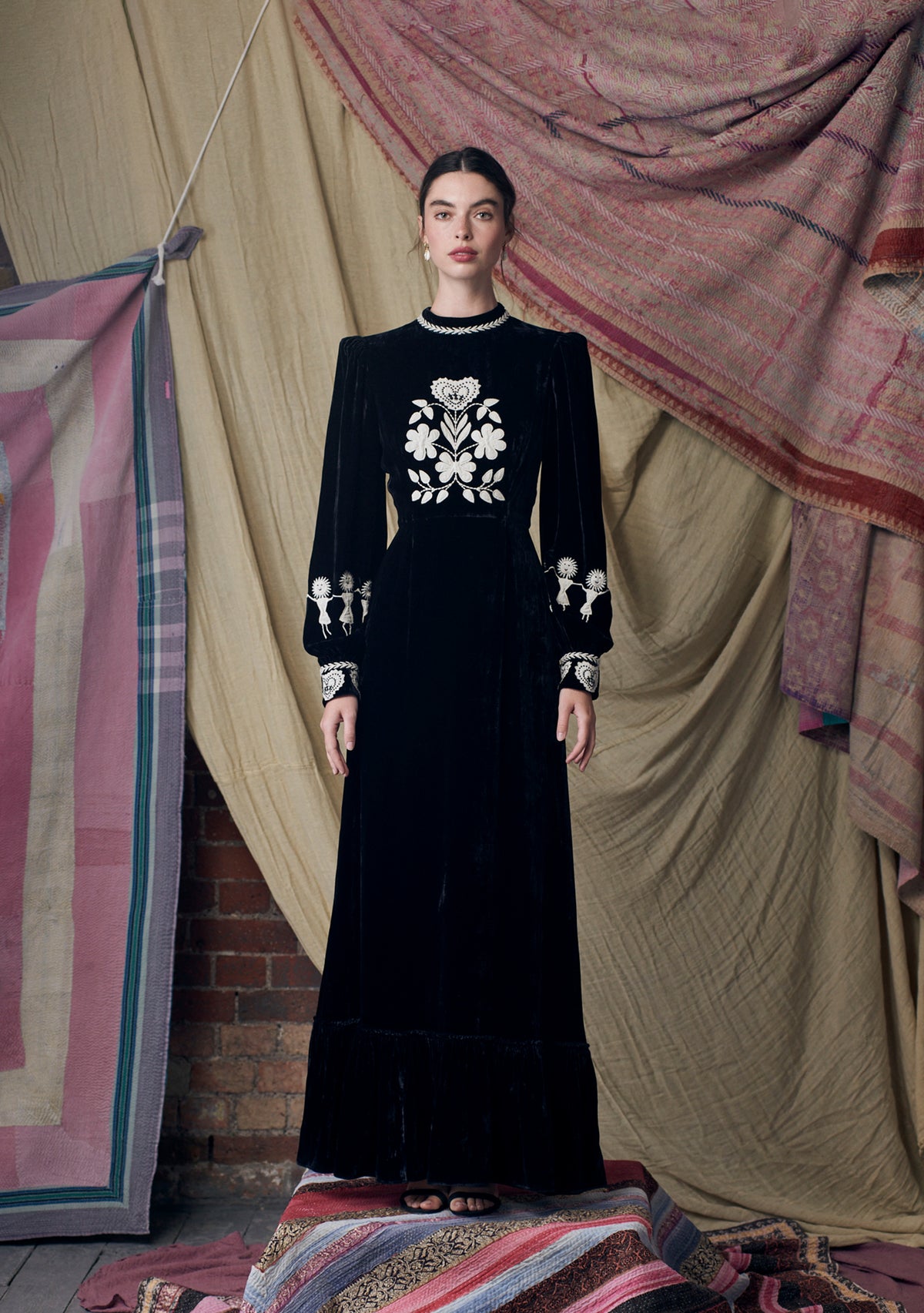 Selena Gown Black with Folktale Embroidery