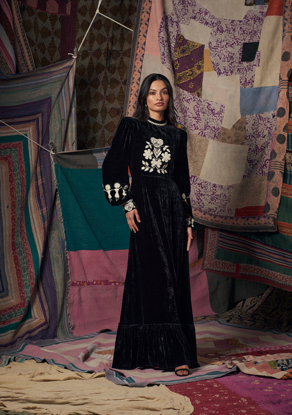 Selena Gown Black with Folktale Embroidery