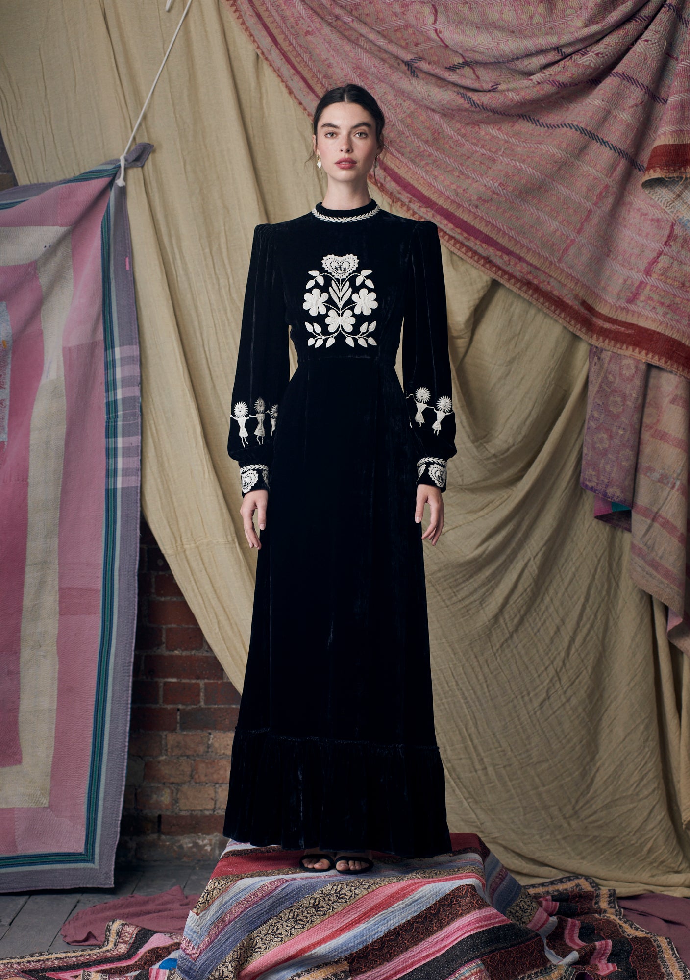Selena Gown Black with Folktale Embroidery