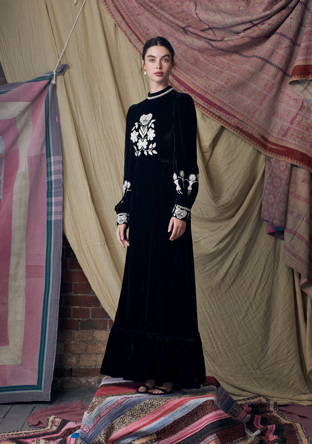 Selena Gown Black with Folktale Embroidery