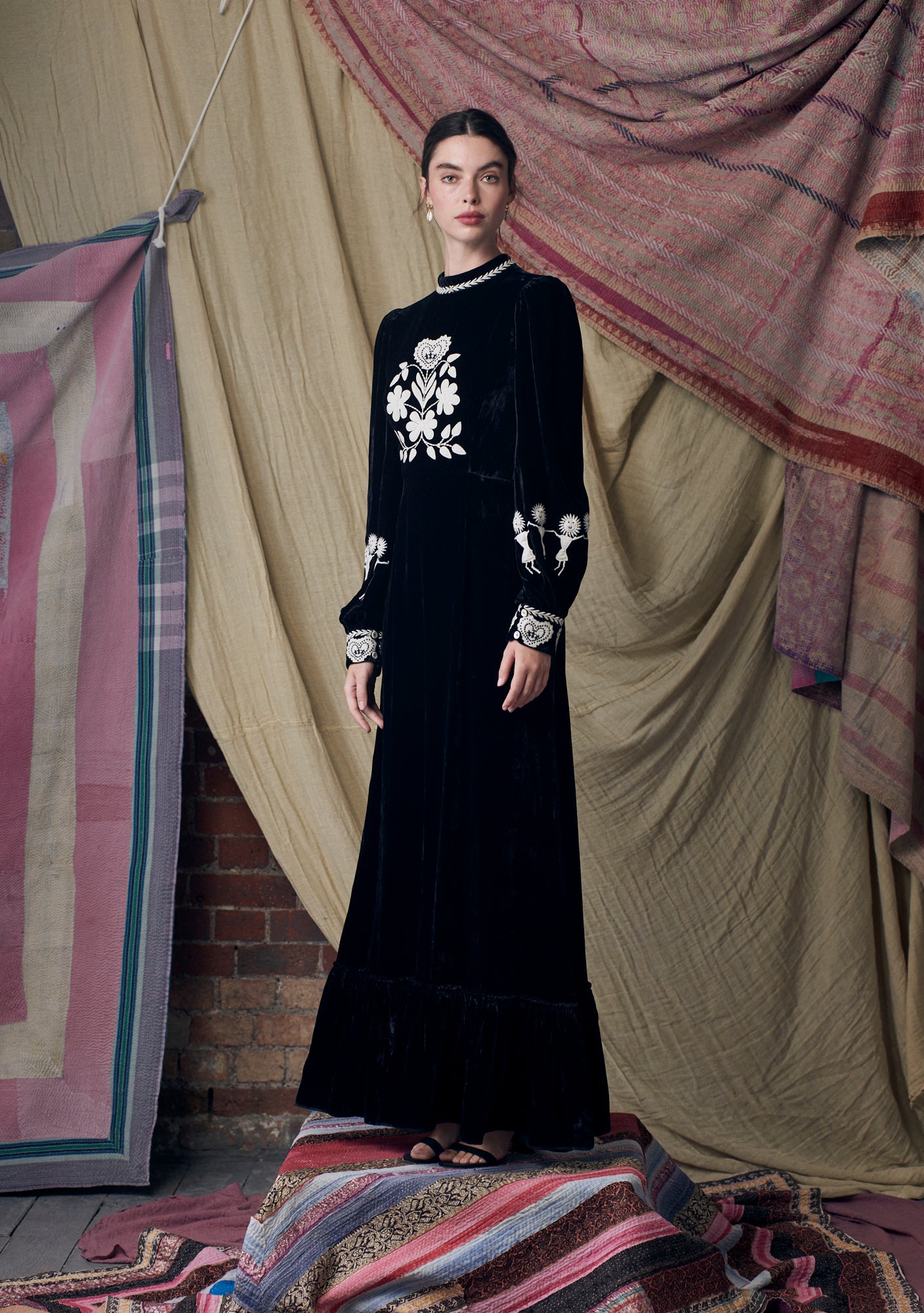 Selena Gown Black with Folktale Embroidery