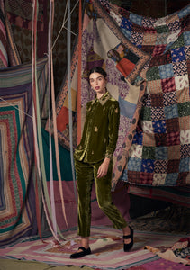 Stella Shirt Green with Floral Embroidery