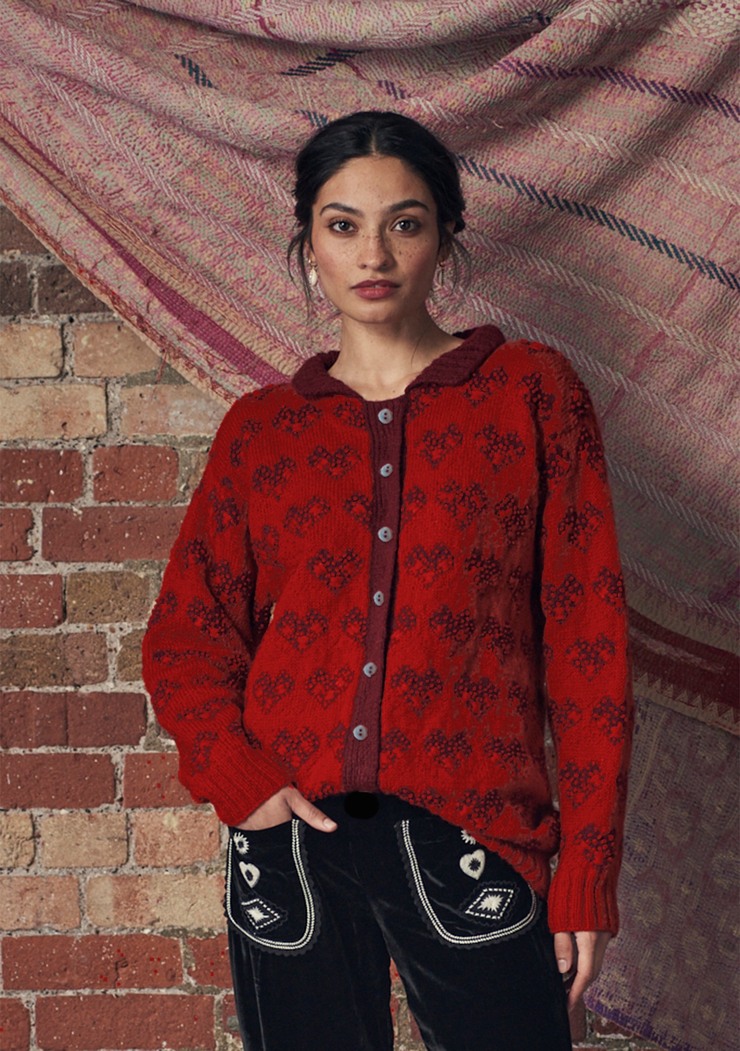 Elisa Cardigan Burgundy and Red