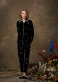 Fern Pants Velvet Black with Beaded Heart Embroidery
