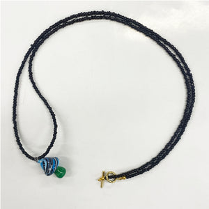 Hand-Blown Glass Blue Swirl Mushroom Beaded Necklace