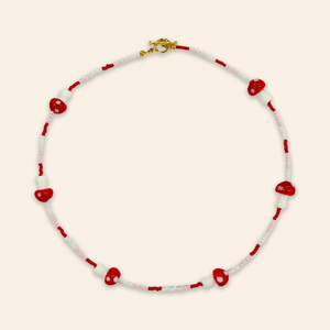 Red Mushroom Pink Bead Necklace