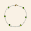 Glass Green Mushroom and Pearl Bead Necklace