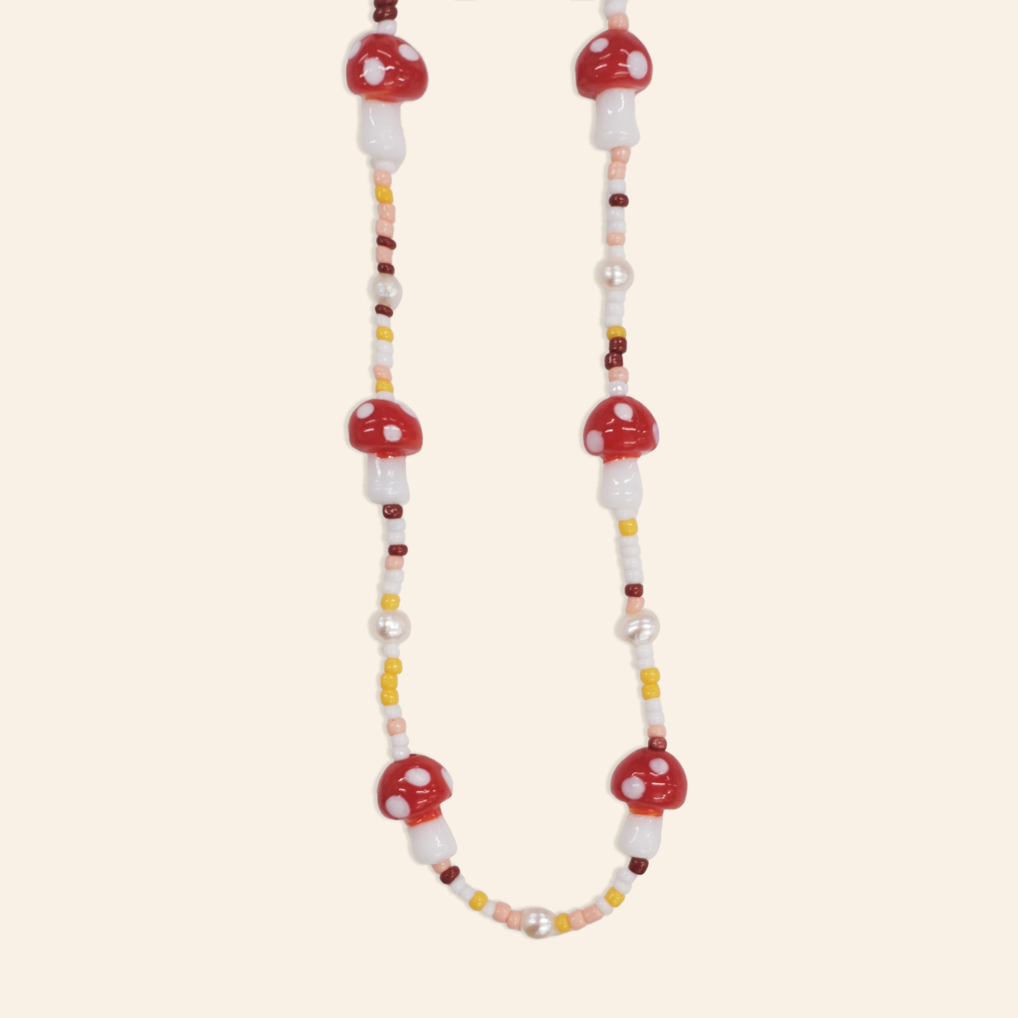 Glass Red Mushroom Beaded Necklace I