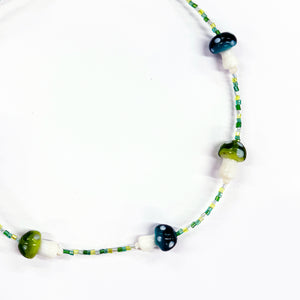 Teal & Green Mushroom Beaded Necklace