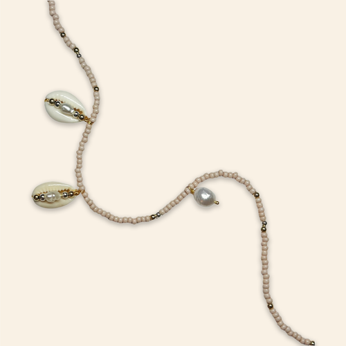 Cowrie Shell and Pearl Necklace Shell Pink