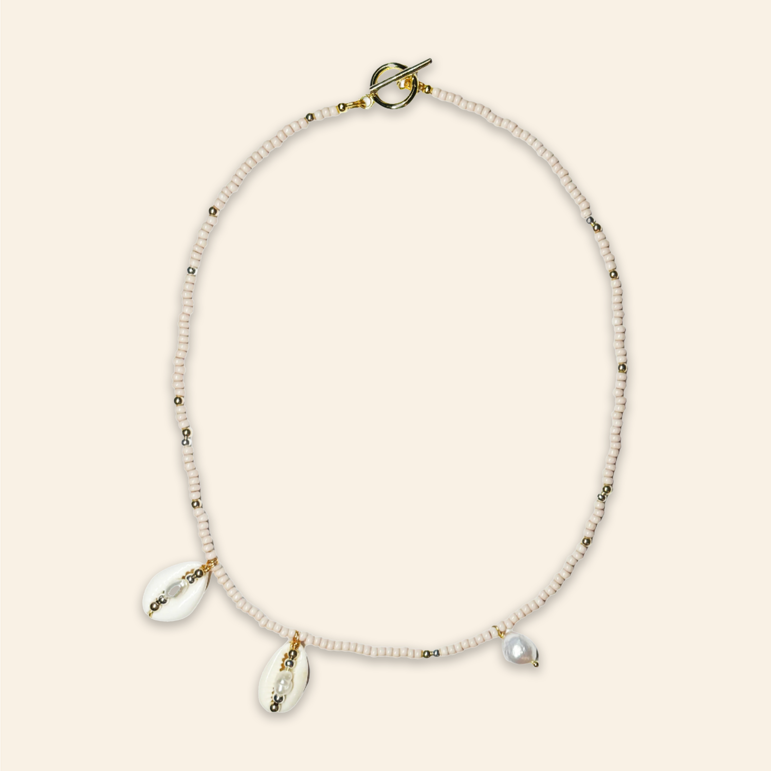 Cowrie Shell and Pearl Necklace Shell Pink