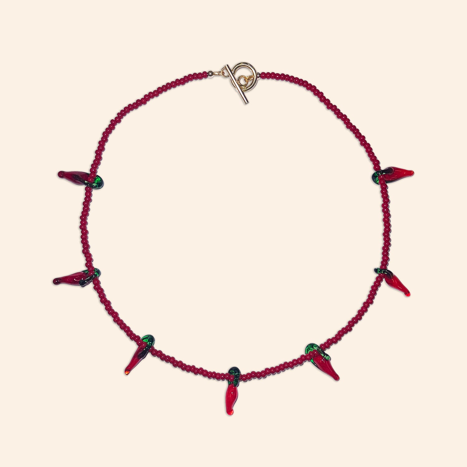 Glass Chilli Beaded Necklace Red