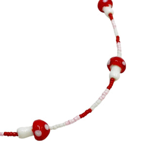 Glass Red Mushroom Pink Bead Necklace