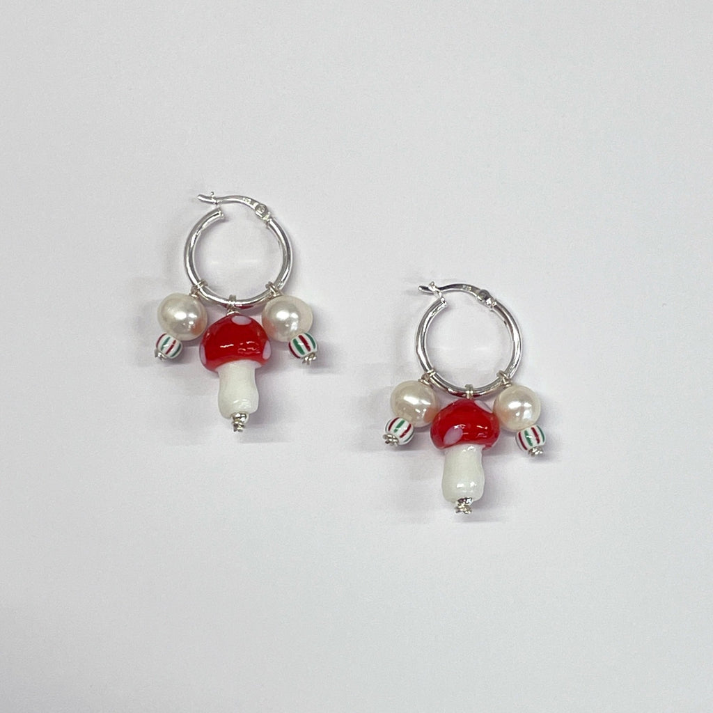 Mushroom Hoop Earrings Silver