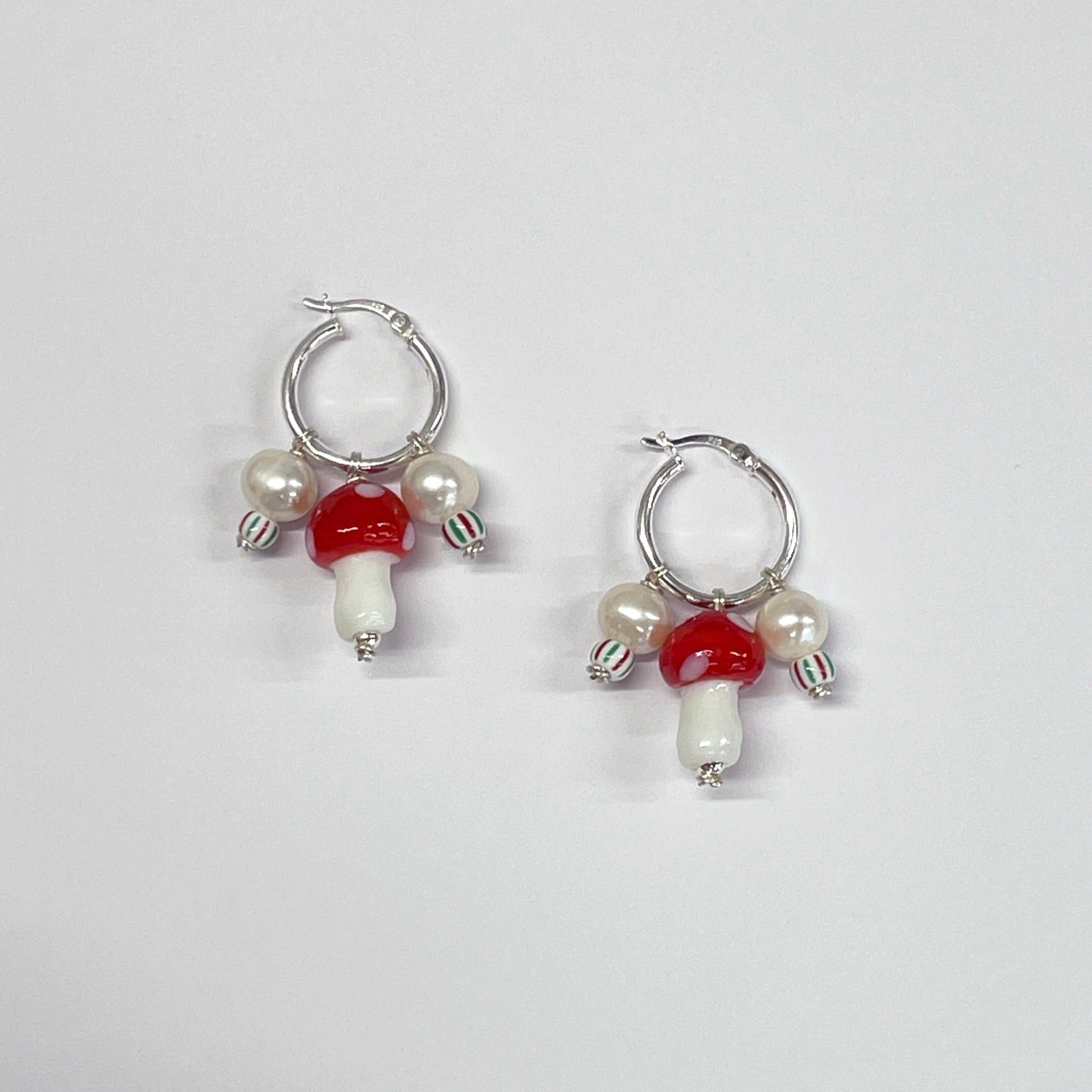 Mushroom Hoop Earrings Silver